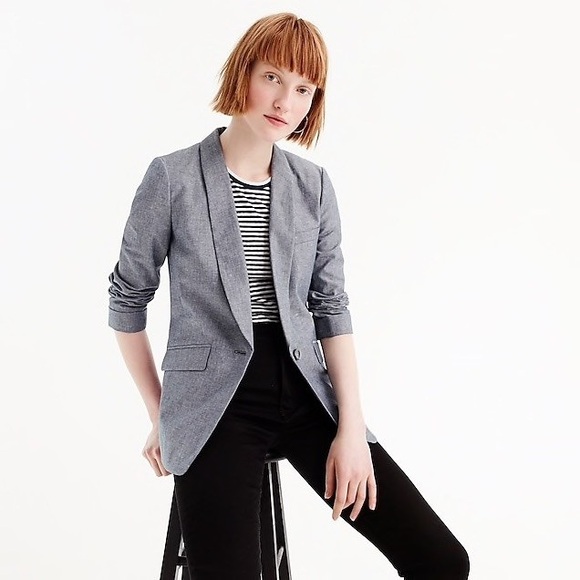 J. Crew Unstructured Shawl Collar Cotton-Linen Blue Blazer